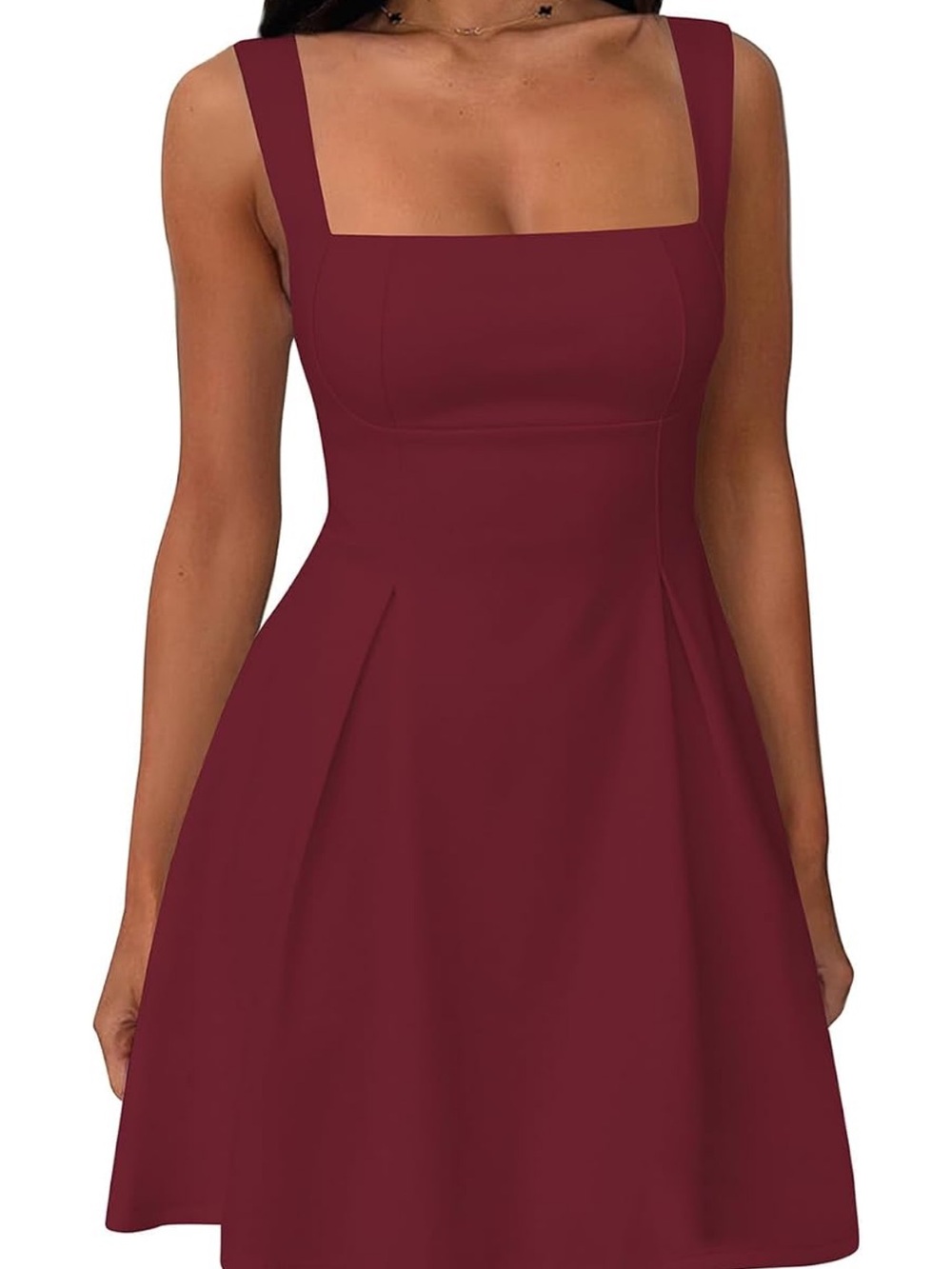 Burgundy Square-Neck Mini Dress with Bow-Tie Back